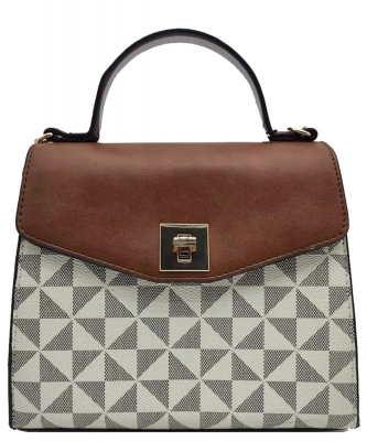 Monogram Twist Lock Flap Satchel PM2771 IVORY/TAN